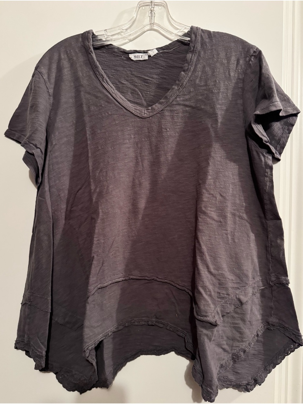 Wilt Washed V-Neck Short Sleeve Tee in Charcoal Gray